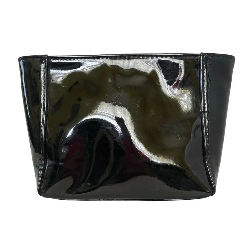 Yves Saint Laurent YSL Beauté Black Patent Faux Leather Zip Pouch Cosmetic Case